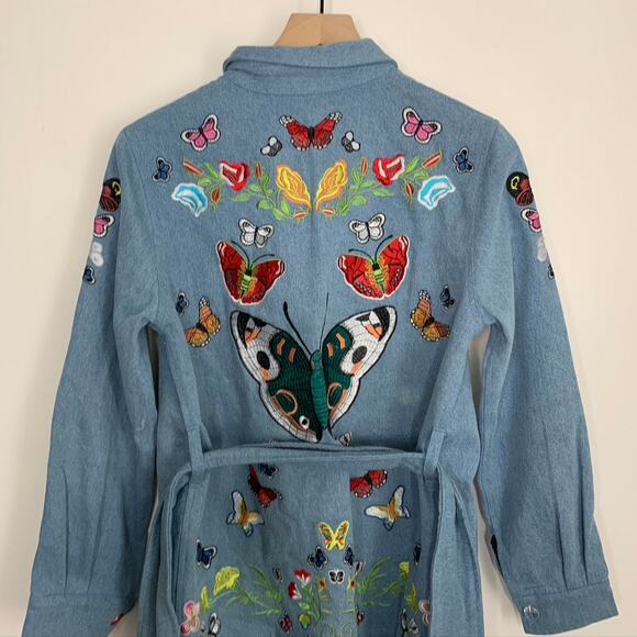 Meghan Fabulous Boheme Butterfly Bomb Jacket Denim Womens Small - Picture 16 of 16